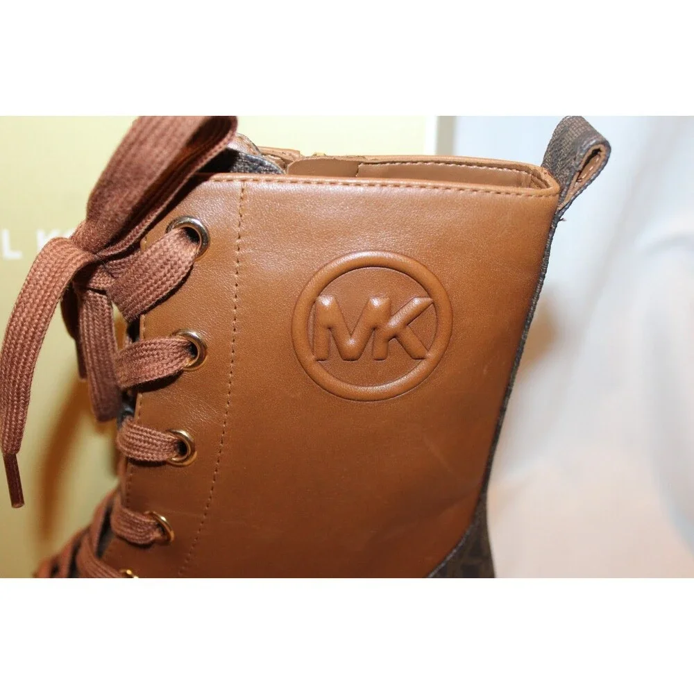 Michael Kors Women's Hanley Charm Lace Up Combat Bootie Luggage Brown NIB SZ 8.5